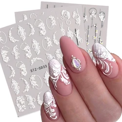 2Pcs 5D Acrylic Lace Flowers Nail Stickers Decals White Wedding Design Simple Floral Embossed Sliders DIY Nails Accesories