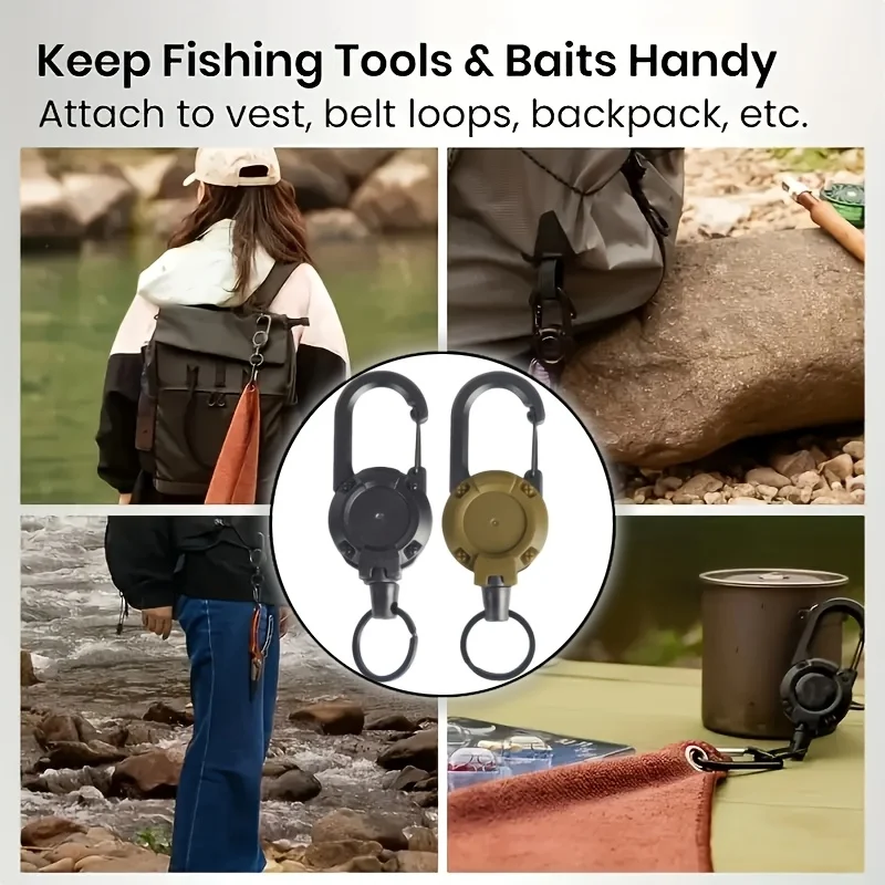 2 قطعة سلسلة مفاتيح قابلة للسحب مع كابل فولاذي وتصميم آمن مشبك على مشبك أسود متين للاستخدام الخارجي للتخييم والتنزه وحقيبة الظهر #5