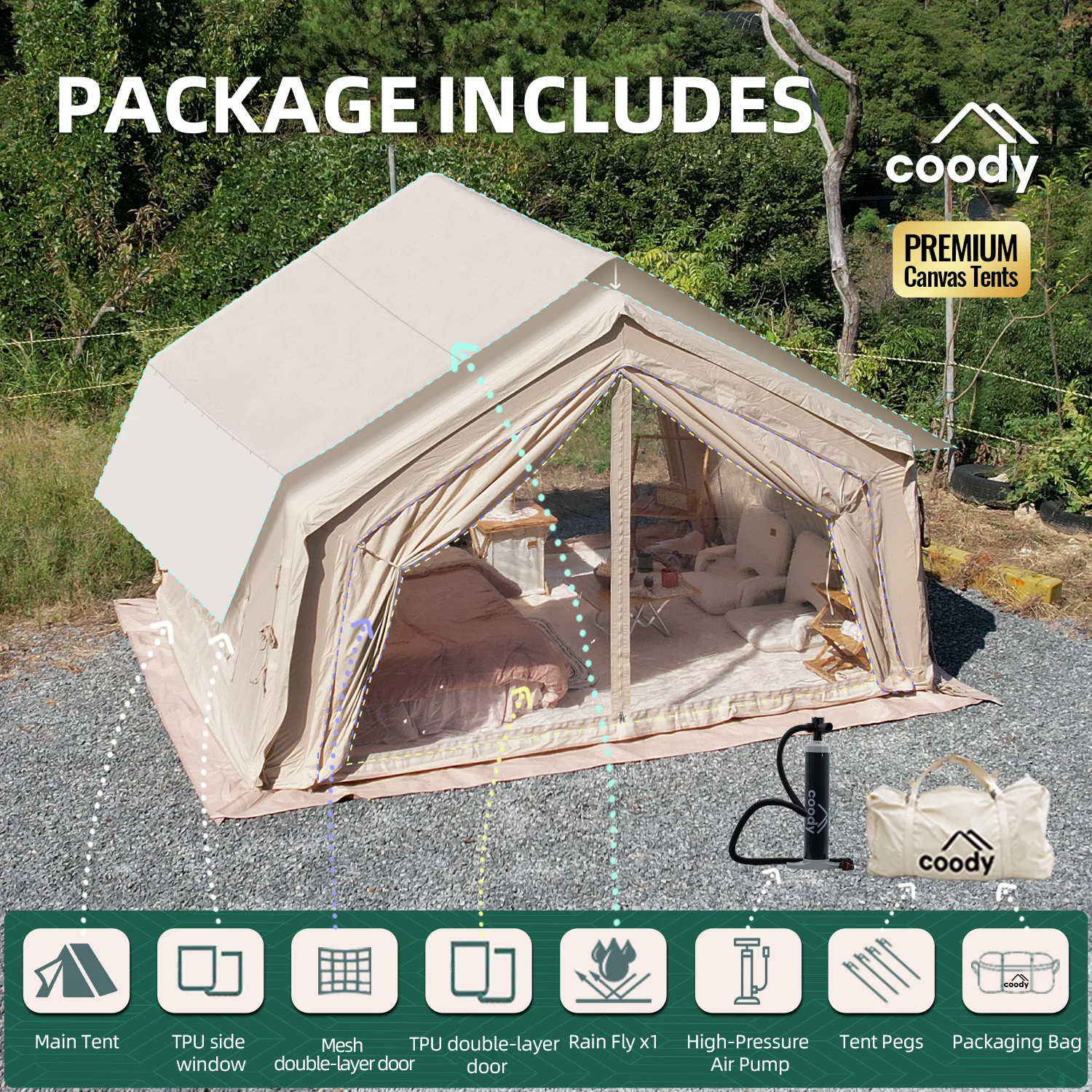 

10.0 Air Tent-Beige Easy Set Up Camping Tent Luxury Large Tents Camping Outdoor Family Cotton Fabric Inflatable Tent