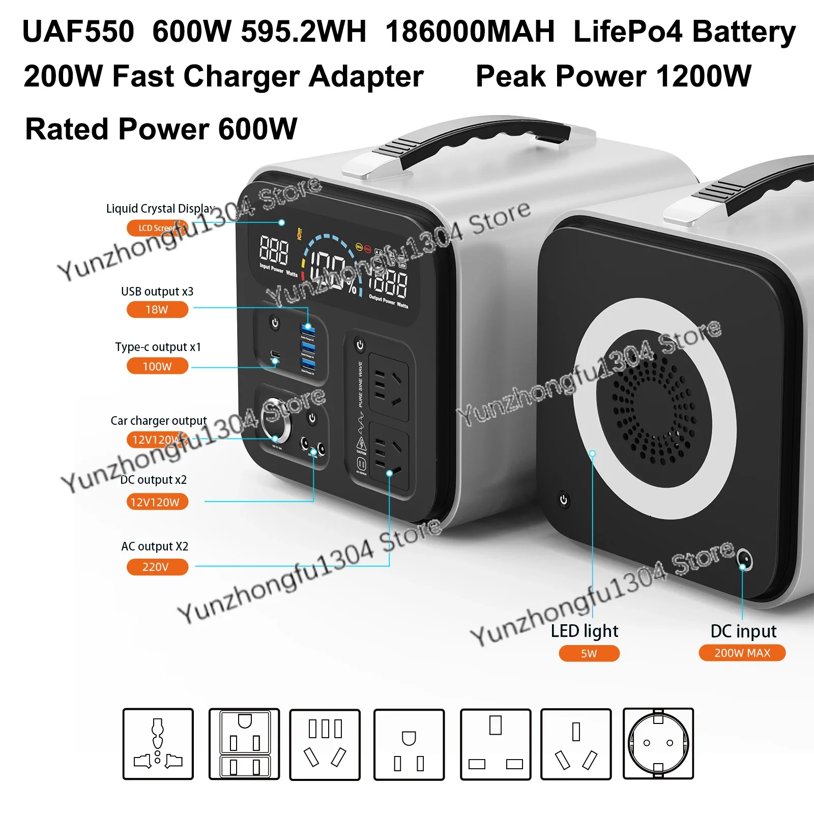 2000W/2048Wh Portable Power Station 640000mAh 220V LifePo4 Batterie Generator+200W Solar Panel Powerstation Emergency Backup