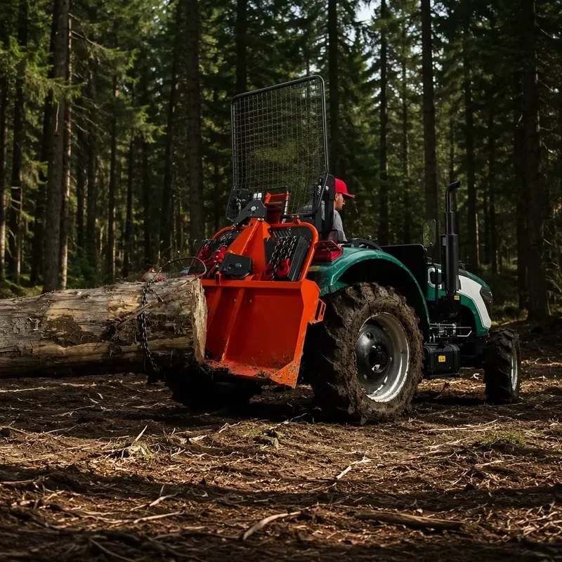 Heavy-duty tractor PTO pulling equipment with 70m wire rope and connections for timber harvesting, forestry winches, and
