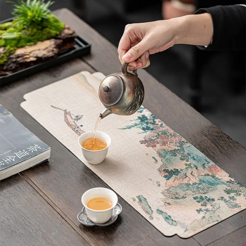 Table Flag Tea Cloth Chinese Tea Towel Cloth Mat Double-sided Ancient Painting Tea Table Waterproof Zen Dry Bubble Single