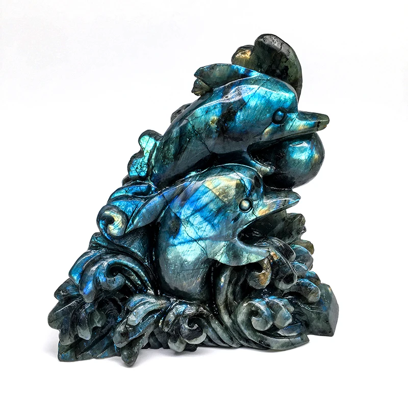 Wholesale Factory Price Natural Labradorite Dolphin high quality  blue flash crystal crafts Energy crystal animals for sale