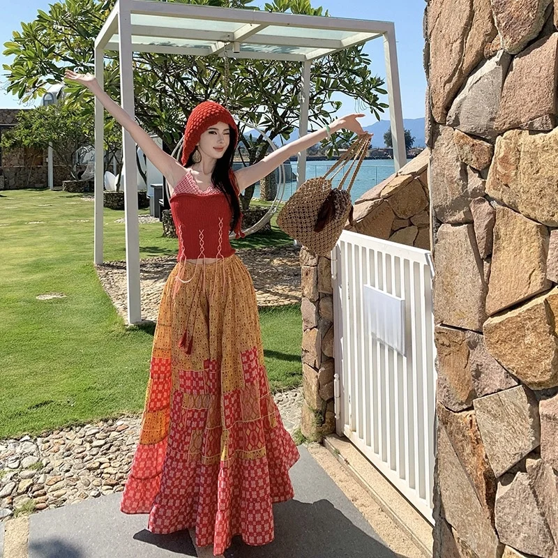 

Yunnan Travel Knitted Outerwear Set Chinese Ethnic Sle Wide Leg Pants Two Piece Suit for Women Faionable Spring Collection