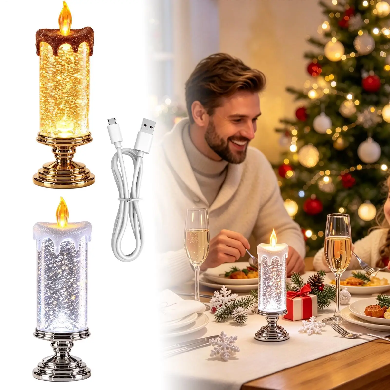 Glitter Glow Candle Sparkling Battery Operated Lamp Centerpiece Light Up Glitter Candle For Home Bar Restaurant Bedroom Dining