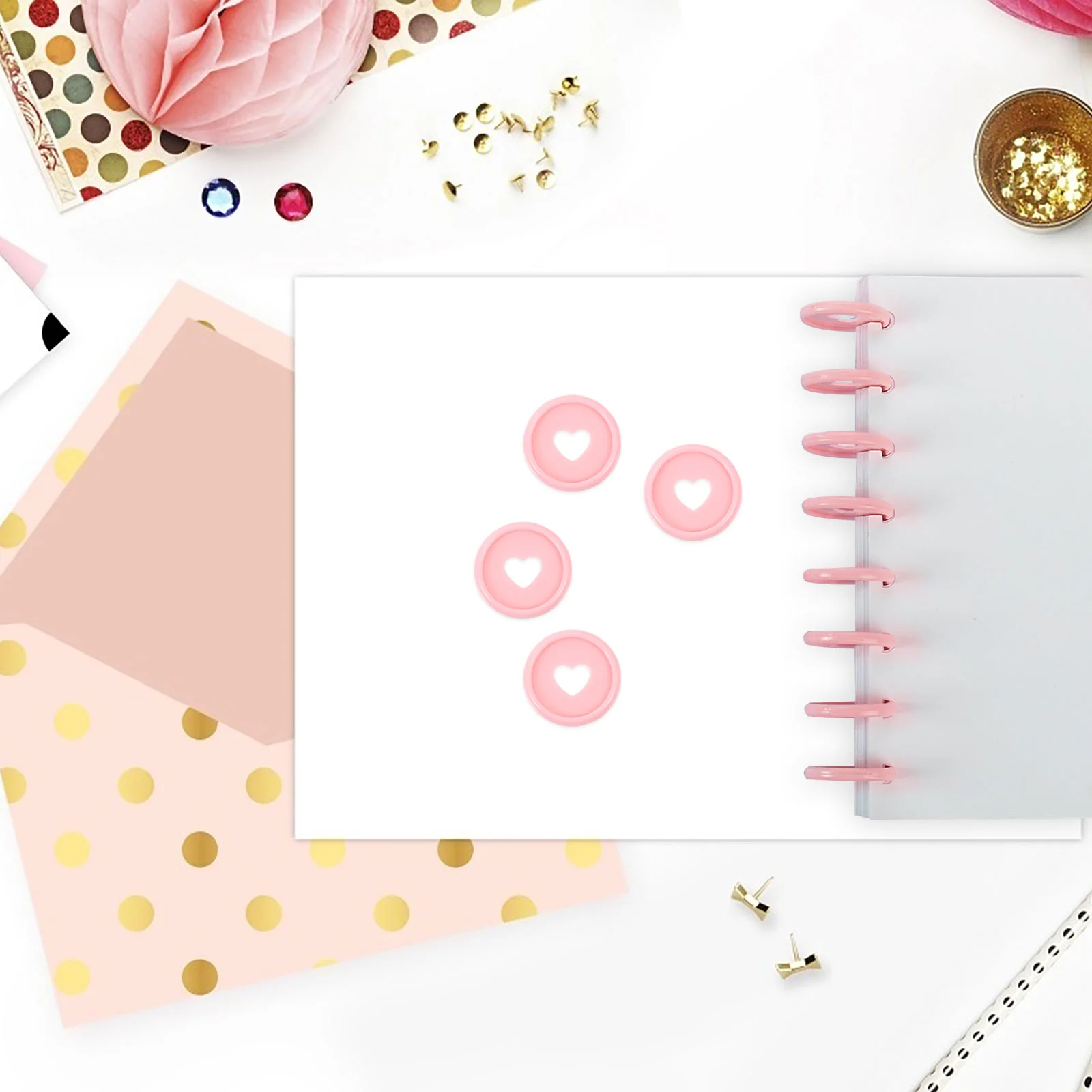 50 Pcs Love Mushroom Hole Binding Buckle Binder Clips Bulk College Ruled Notebook Notebooks Round Discs CD