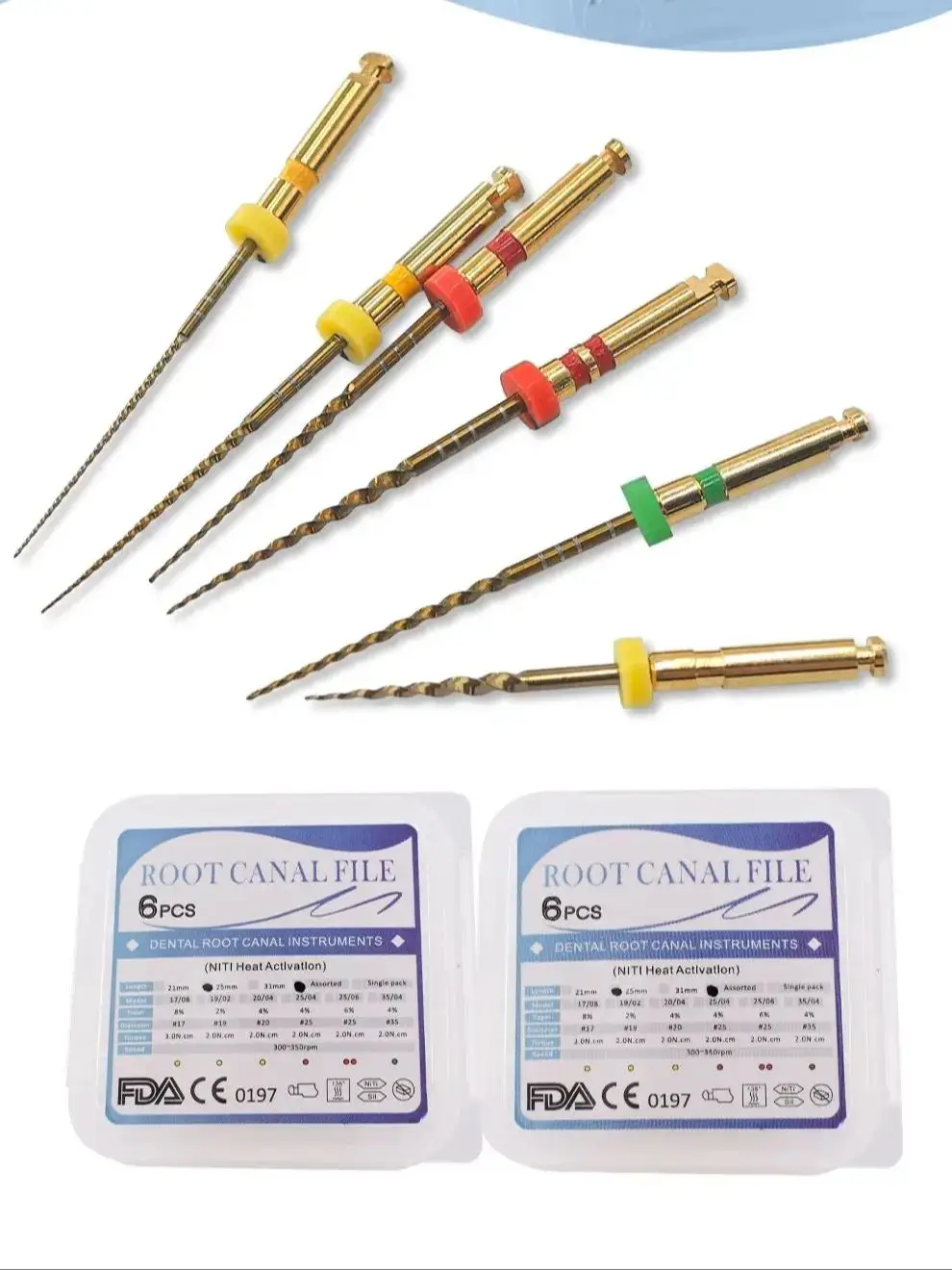 DEASIN 6 pièces/paquet limes dentaires or Canal radiculaire cône limes endodontiques rotatif activé par la chaleur fichier rotatif matériaux de dentiste