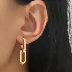 Retro Zirconia Decor Chain Design Drop Earrings Gold Silver Color Geometric irregular Round  Earrings for Women Girls Jewelry