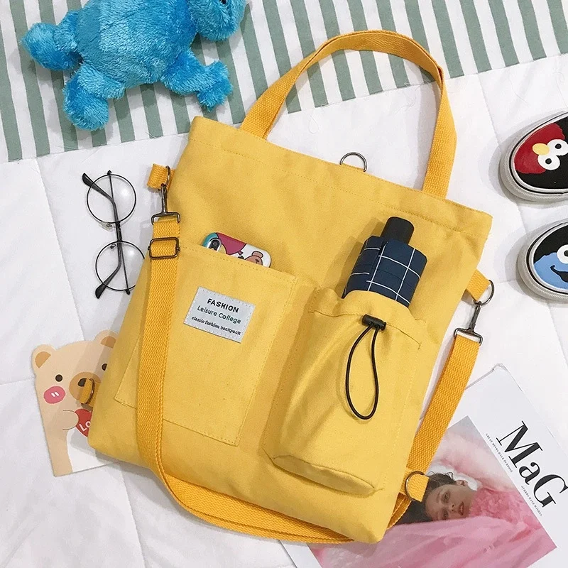 

Harajuku Canvas Bags Students Handbag With Pockets Preppy Buckpack Shoulder Bag For Women