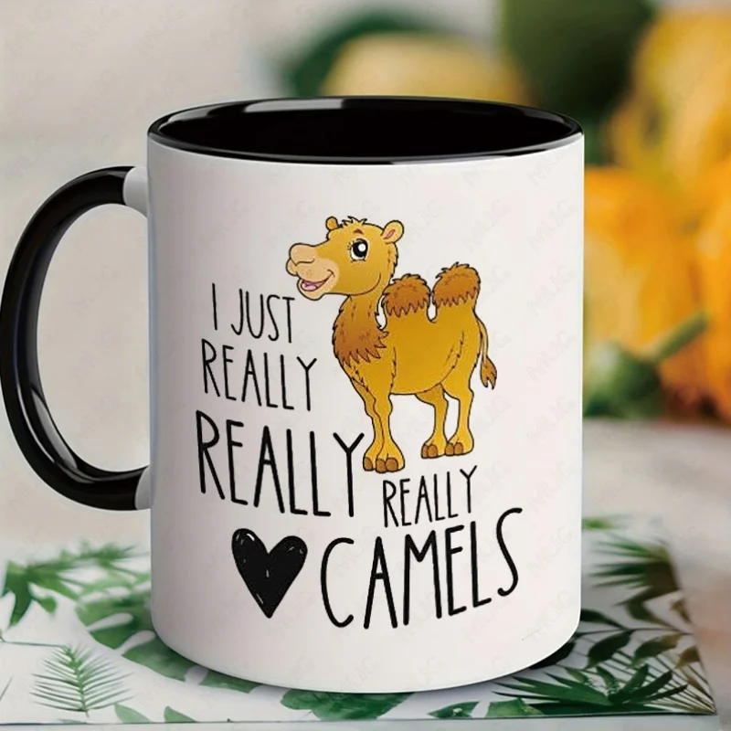 Taza de Cerámica de 11 oz con Diseño de Camello Sonriente y Frase 'Me Encantan los Camellos', para Fanáticos del Camello Regalo Alegre con Temática de Camello