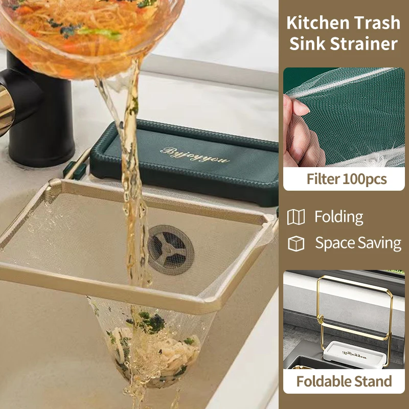 Sink Filter Rack Kitchen Foldable Sink Strainer Mesh Bag Stand Waste Garbage Net Shelf Anti-Clogging Disposable Garbage Mesh Bag