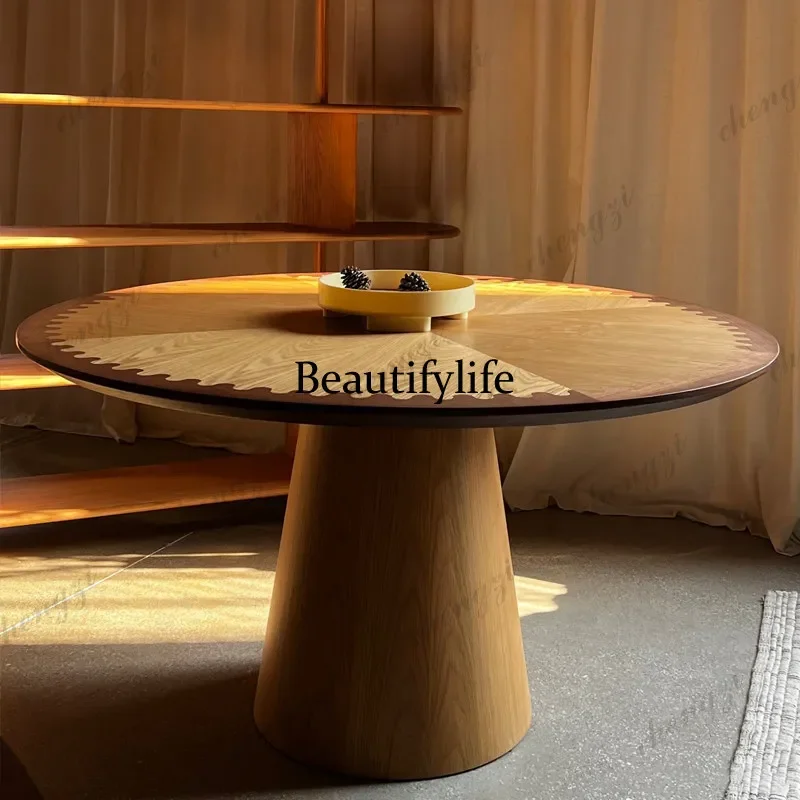 A4567 Medieval solid wood round dining table household small apartment color matching simple living room dining table art design