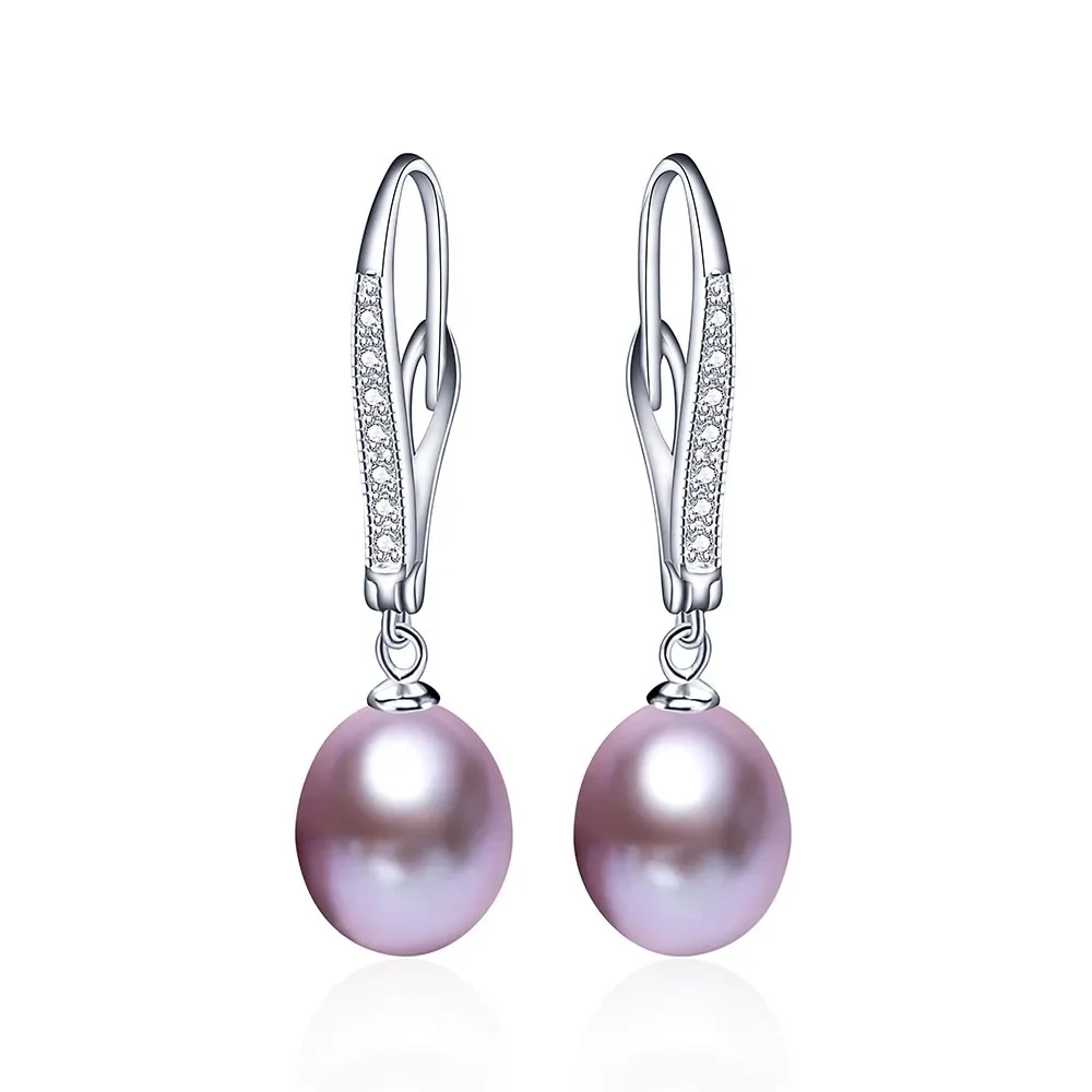 New Real Pearl 925 Sterling Silver Drop Earrings For Women Fashion Zircon Dangle earrings Natural Freshwater Pearl Jewelry Hot