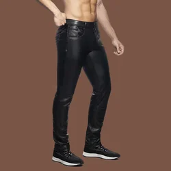 Matte Leather Motorcycle Pants Men Low Waist PU Stretch Tight Trousers Party Man Multi-Pocket Pants Custom New Nightclub Costume