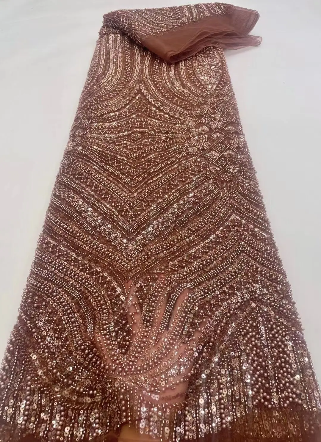 

High Quality African Nigerian Lace Fabric ZH-1306688 Embroidery Tulle Pure Wedding Party Dress SequinsFor Sewing Beads