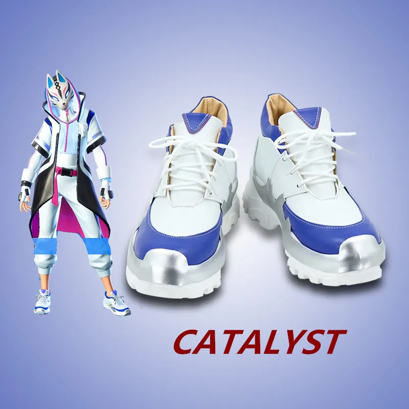 

Fort Night CATALYST Косплей Белые Синие туфли ручной работы из искусственной кожи