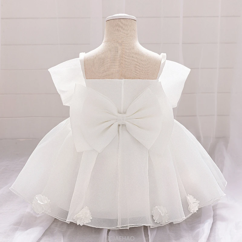 2025 Girls White Applique Princess Dress 1st Birthday Party Tutu Gown Flower Girl European Pageant Outfit Matching Performance