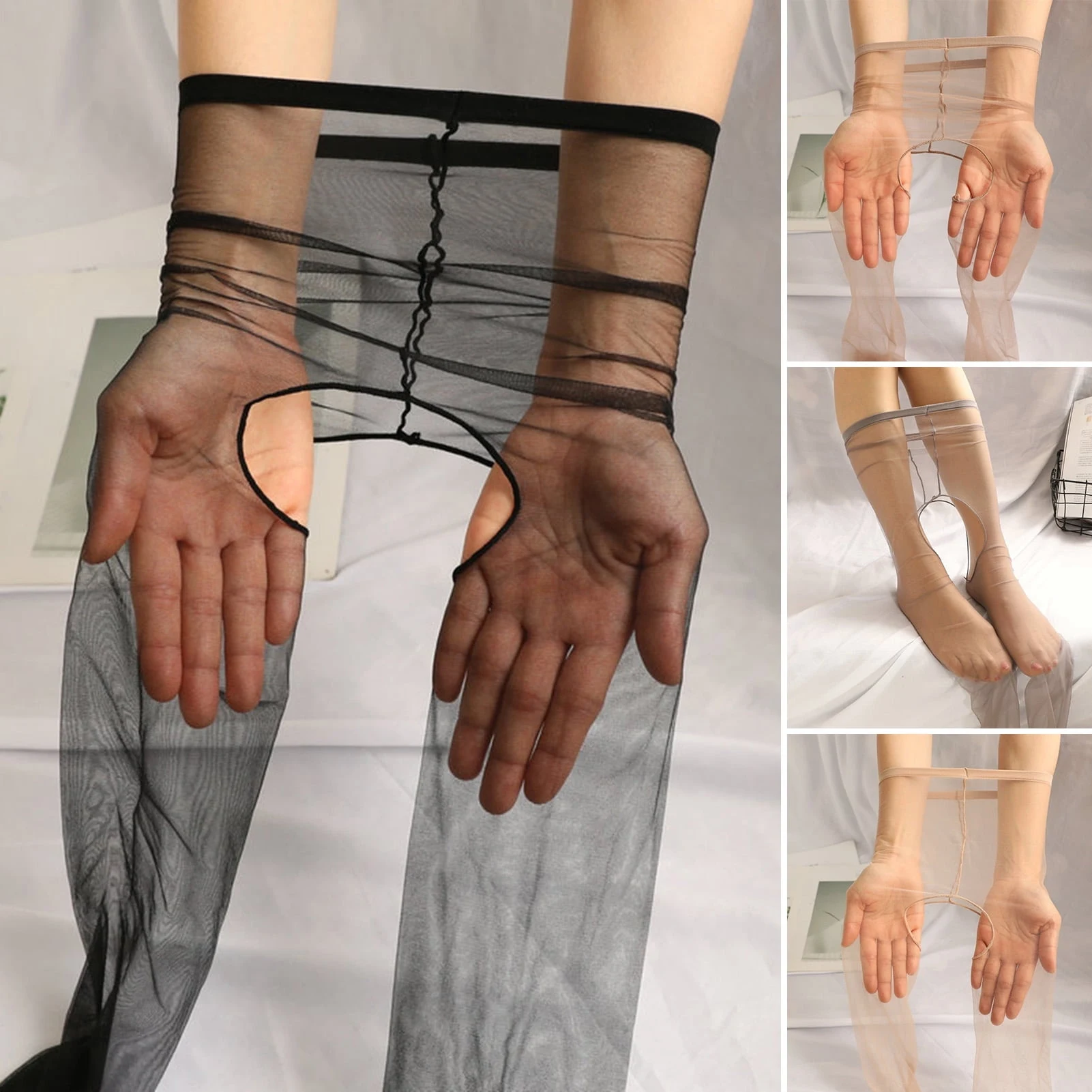 

Women Pantyhose Sheer Open Crotch Ultra Thin Solid Color Sexy Hollow Out See Through Stretchy Stockings for Home