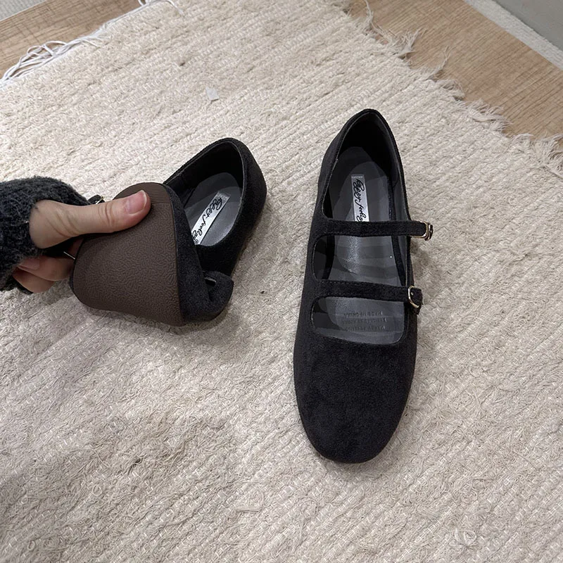 レディースバックルファッションフロックレディースメリージェーンフラットシューズ2025新作浅履き女性用ソフトフットウェアラウンドトゥ女性用バレエフラットシューズ