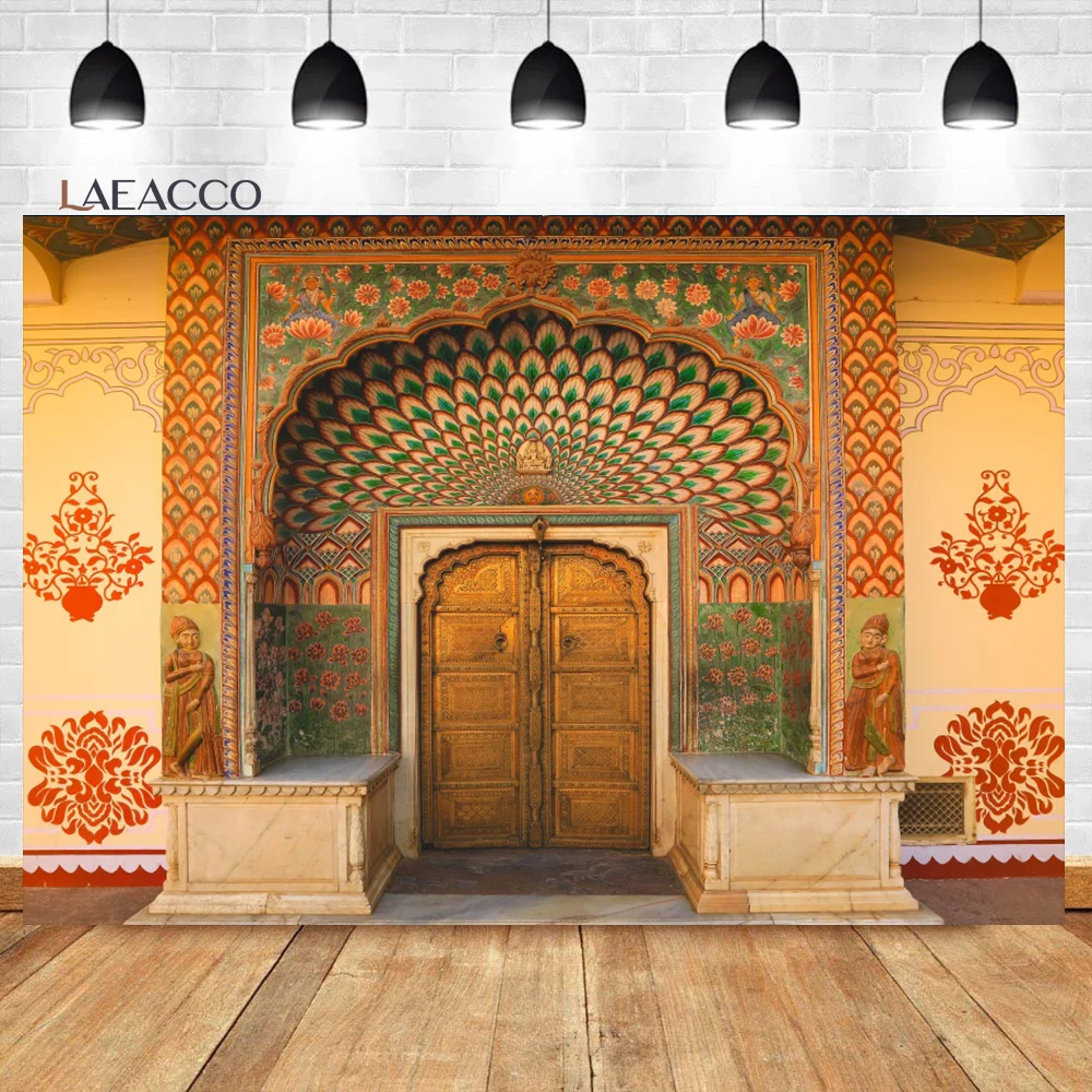 Laeacco Indian Jaipur City Palace Gate Photography Background Ancient Architectural Relics Religious Believers Portrait Backdrop