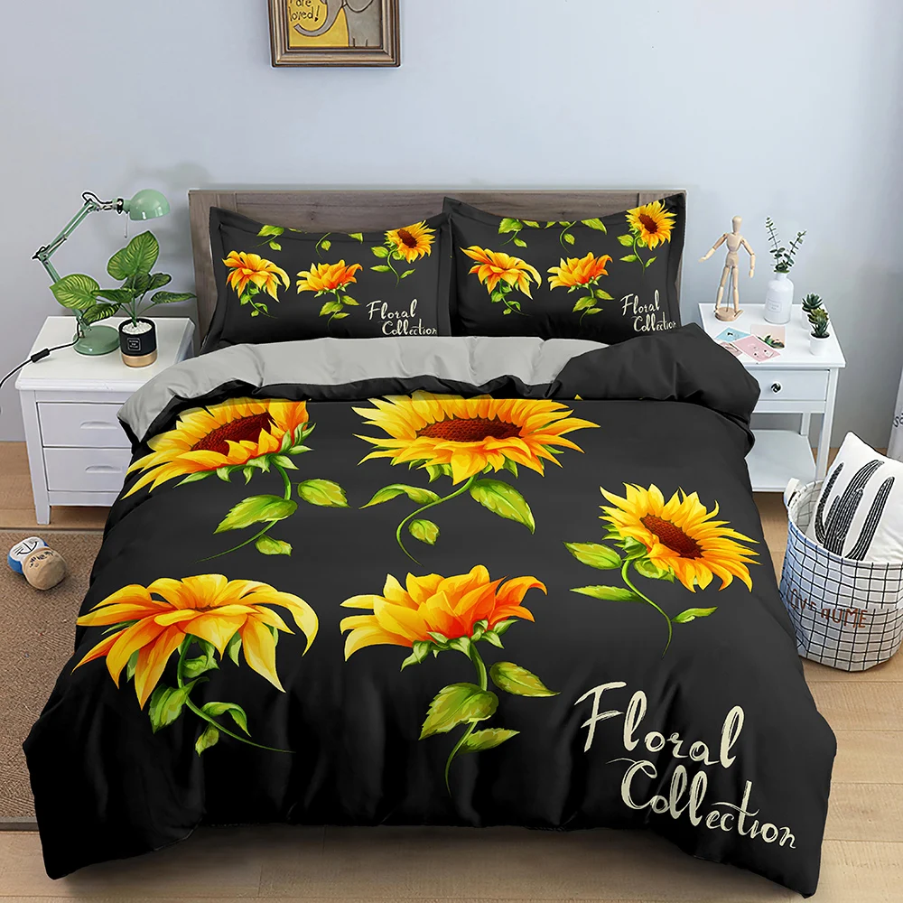 

3D Sunflower Bedding Set Luxury 2/3Pcs Floral Print Duvet Cover Sets Single Twin Queen King Size Bedclothes With Pillowcases