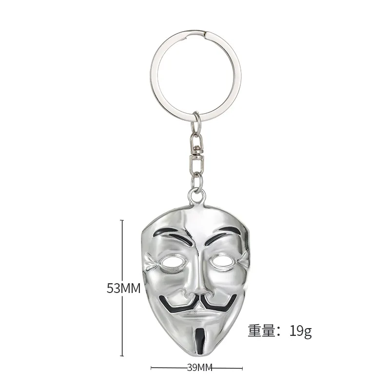 keychain anonymous Moive Jewelry V for Vendetta Anonymous Mask Hip Hop Pendant Hacker Mask Alloy Keychain Fashion Gaes Chaveiro