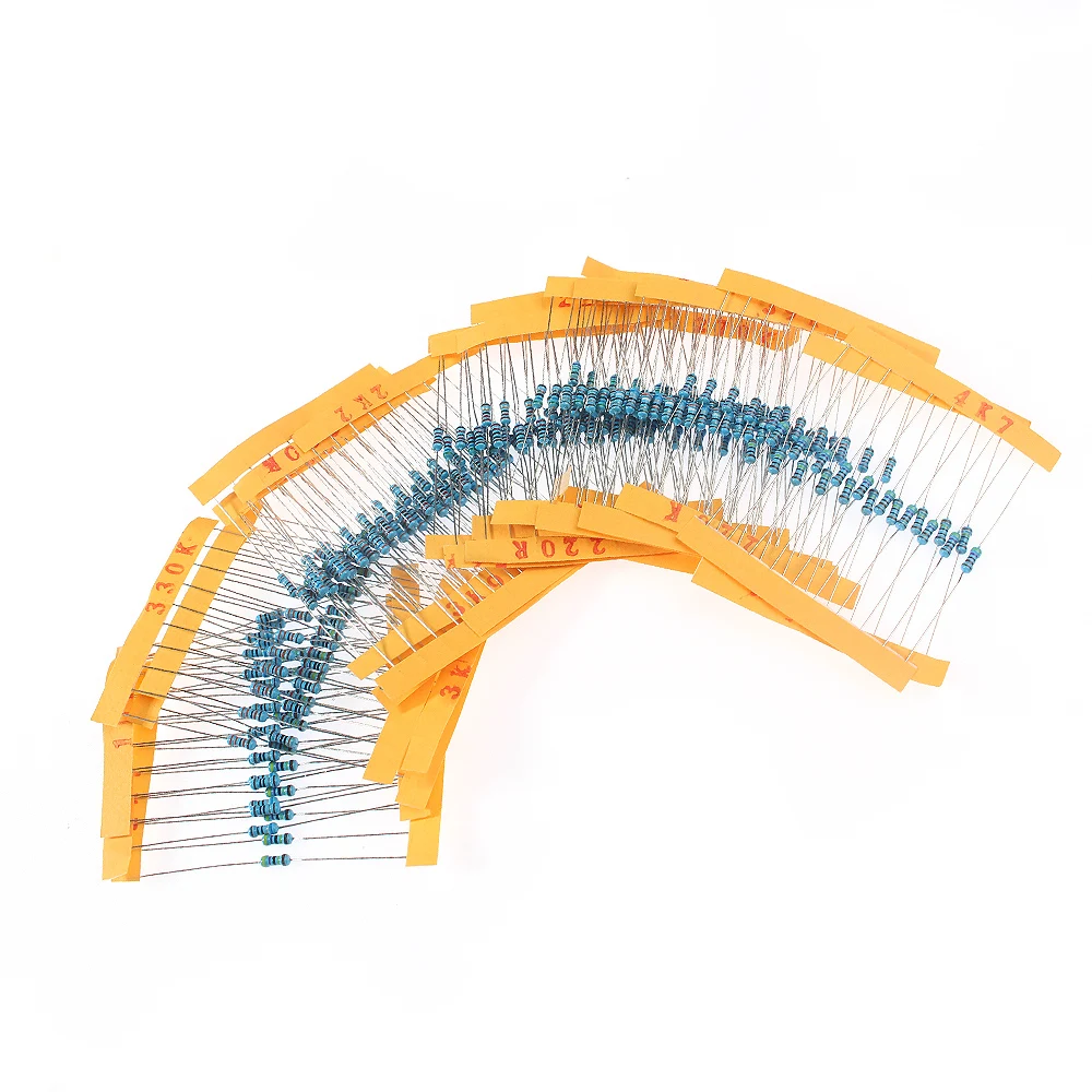 Kit Assorted Metal Film Resistor, Componentes eletrônicos Box, Circuito Design e Prototipagem, 50 Valores, 1R a 10m ohm, 1 4W, 500Pcs