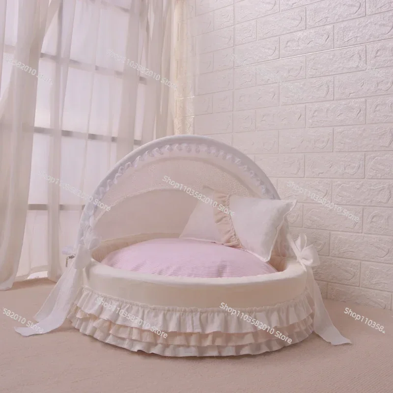 Latest Style Pet Round Lace Dog Bed, Comfortable Kennel Overall Removable and Washable
