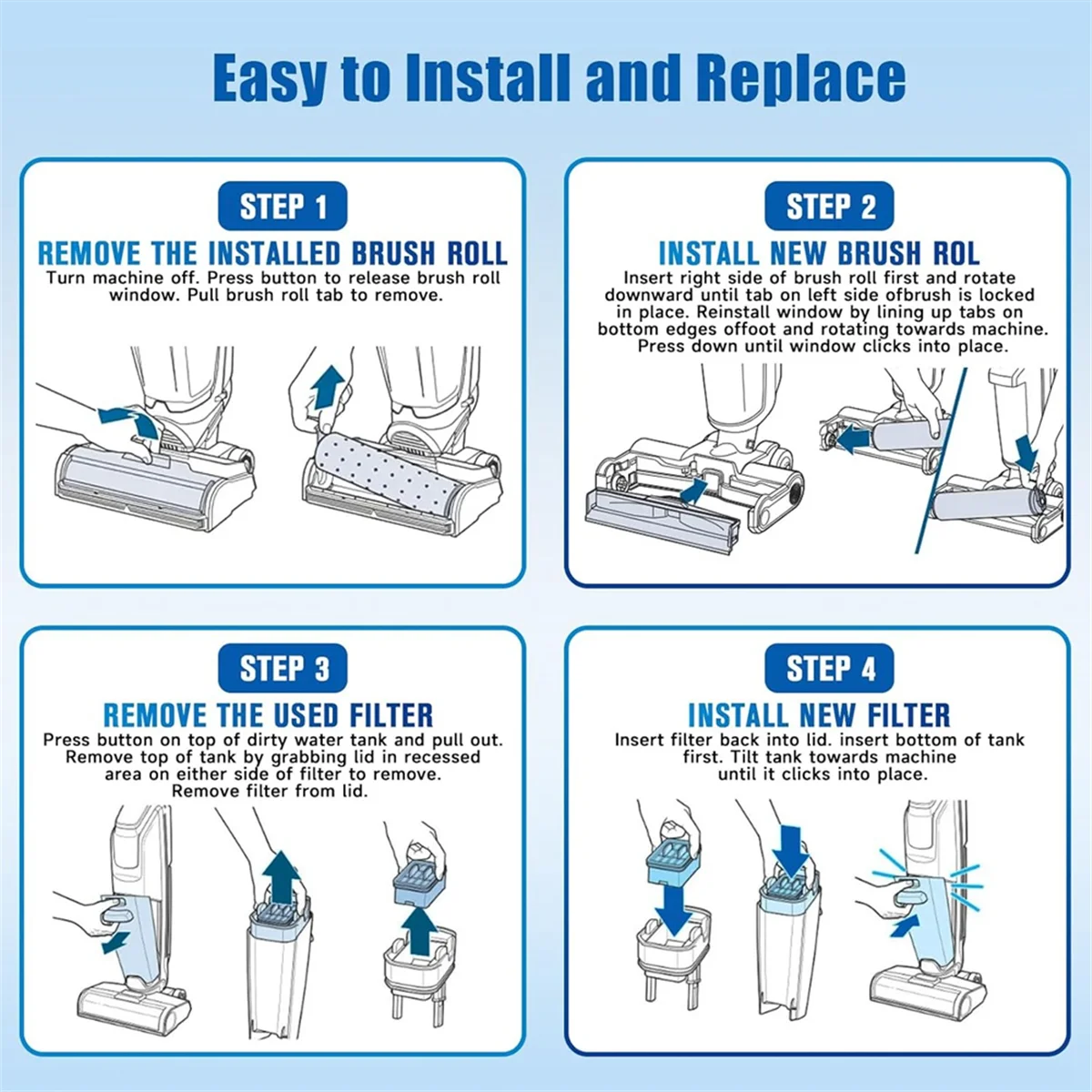 3882 gulungan sikat dan Filter suku cadang pengganti untuk CrossWave 3882 3883 Aksesori vakum kering basah
