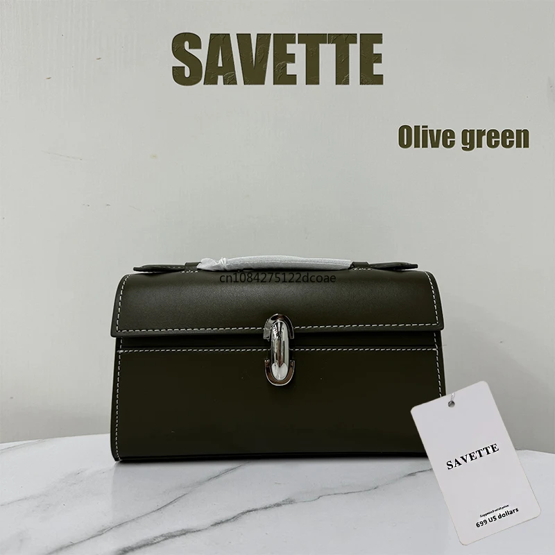 SAVETTE Brand 2025 New The Symmetry Pochette Genuine Leather Tote Women's Simple Handbag Small Square Row Bag Rectangular Bags