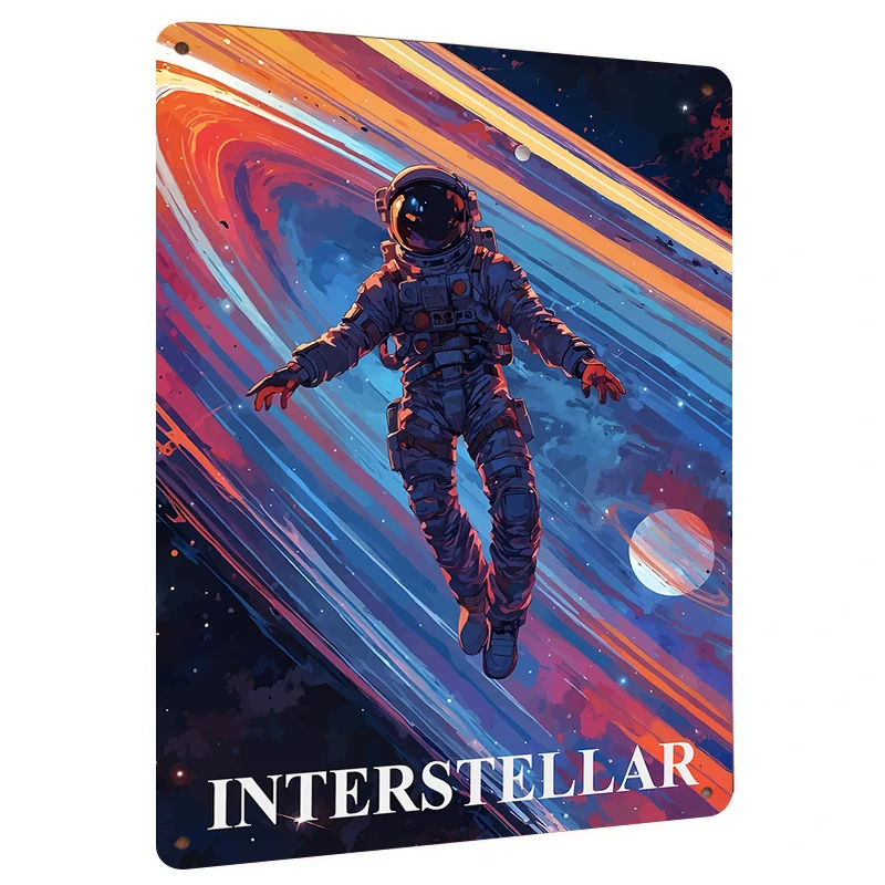 Astronaut Roaming Interstellar Metal Tin Sign Modern Home Living Room Study Decorative Wall Art Space Theme Painting