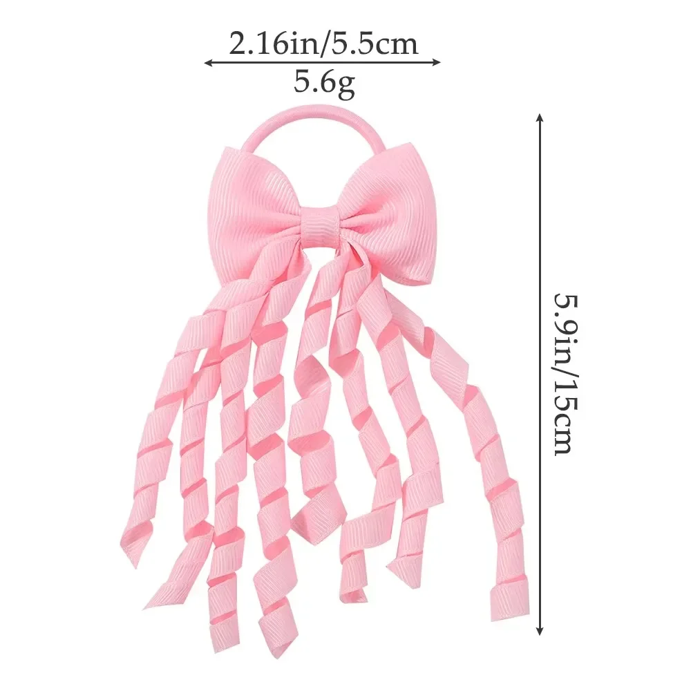 2pcs/set 3'' Grosgrain Ribbon Hair Ties with Long Bows for Baby Girls Curly Korker Hair Bows Elastic Colorful Kids Hair Band