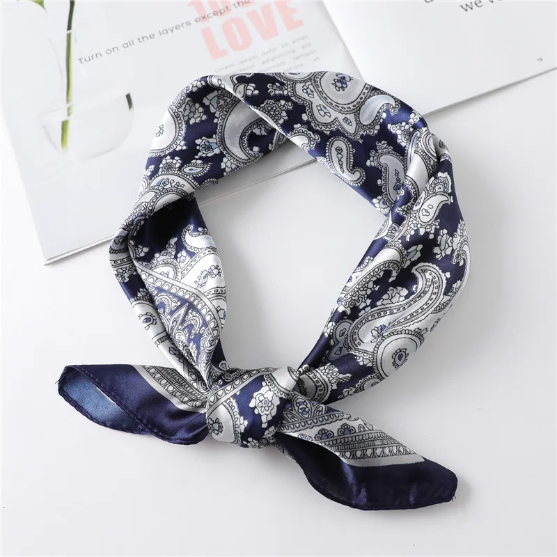 Women Paisley Silk Scarf 60x60cm Square Scarf Luxury Brand Ribbon Hijab Kerchief Neckerchief Fashion Headband Kerchief Hair Band