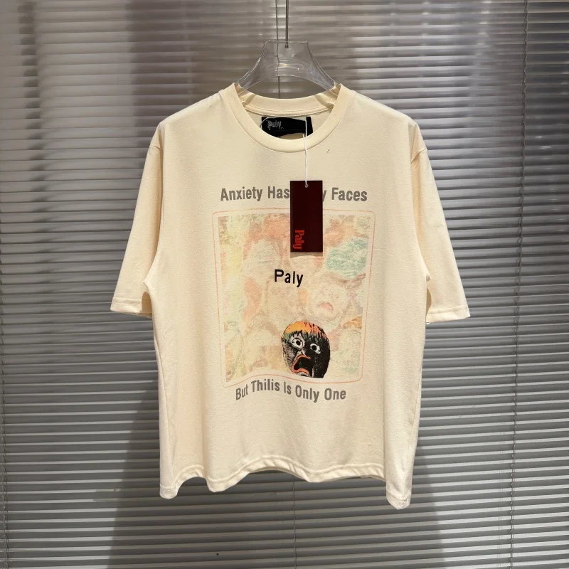 

Trendy Printed Apricot Anxiety Faces Heavyweight 100% Cotton Hip-Hop Couples Summer Casual Paly Short-Sleeve T-Shirt