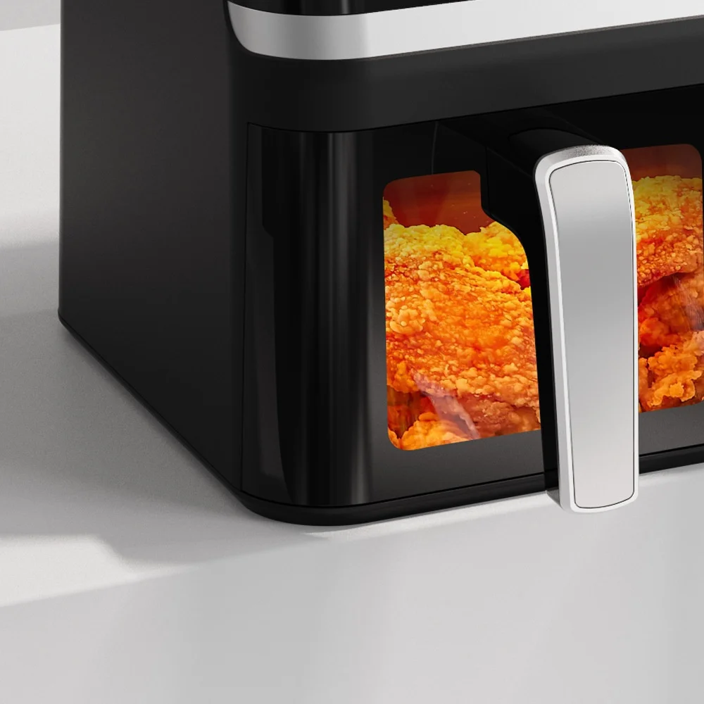 Foodsense Новая компактная бытовая электрическая аэрофритюрница с двумя независимыми секциями, сенсорным управлением, из нержавеющей стали, 6 л, для домашних вечеринок