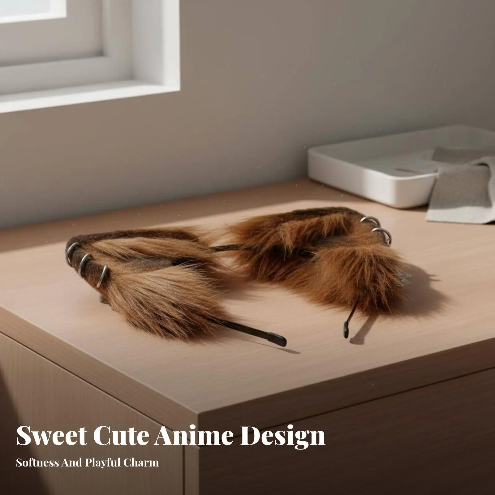 Soft Fluffy Cat Ear Headband Faux Fur Metal Hair Clip for Anime Convention Lolita Dress Up Party