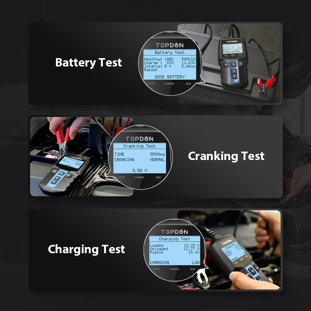 TOPDON BT100 12V Car Atuomotive Auto Battery Charge Discharge Analyzer Health Tester