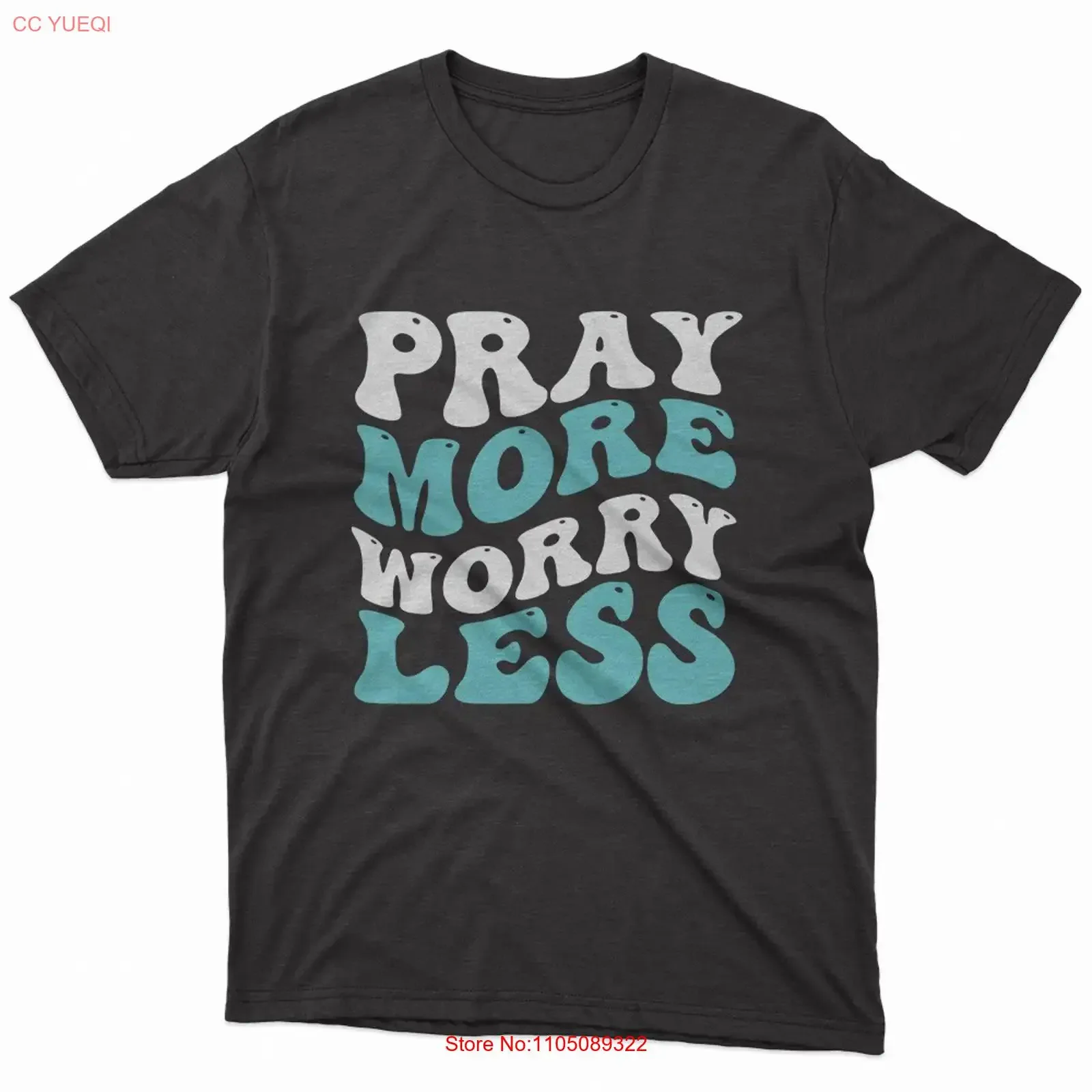 

Молитесь больше беспокойства, менее уал, винтажная мягкая черная футболка без воротника с короткими рукавами, винтажная стираная удобная эластичная графика