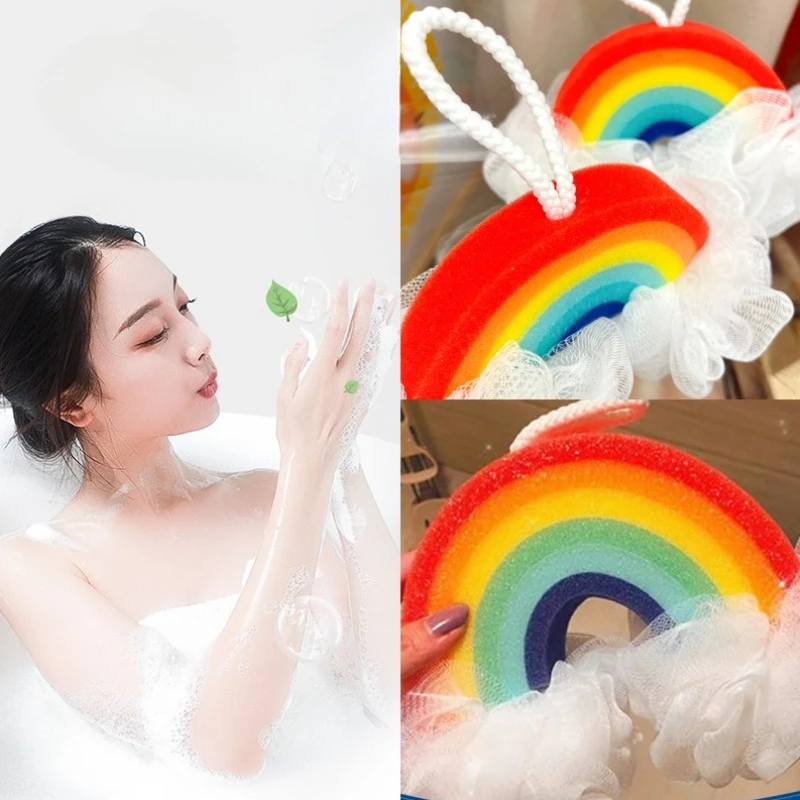 Rainbow Bath Bubble Ball Shower Mesh Cartoon Foaming Sponge Exfoliating Scrubber Body Skin Cleaner Cleaning Tools Bathroom Tools