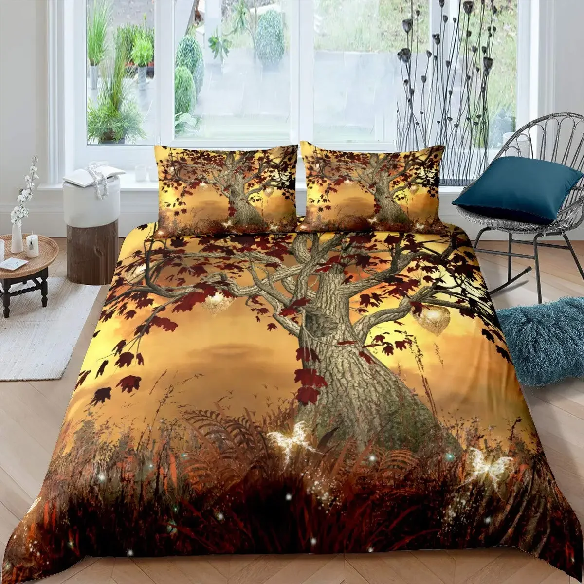 Tree Of Life Duvet Cover Set Natural Scenery Bedding Set Botanical Branches Comforter Cover Autumn Leaves King Size Quilt Cover
