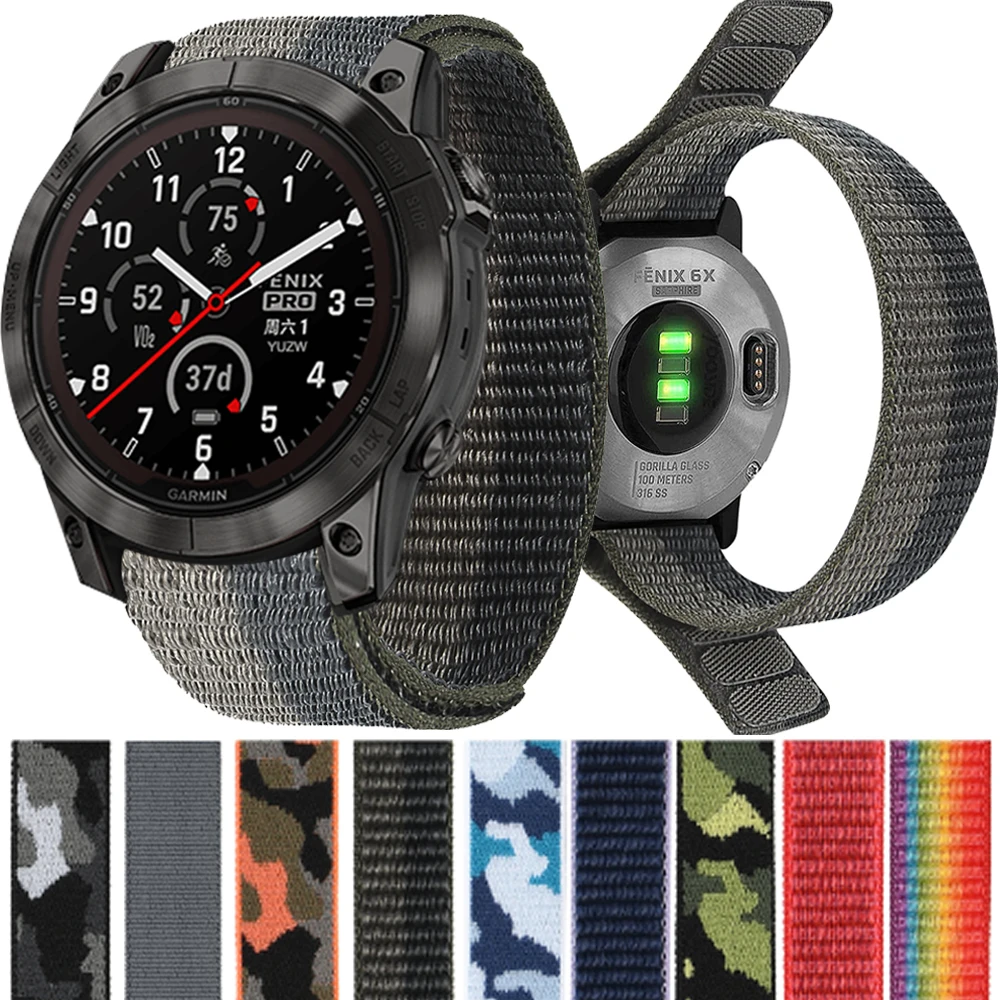 26 22mm Hook Loop Nylon Strap For Garmin Fenix 7 7X 6X 6 Pro 5 5X Plus 3 HR Smart Watch Wristbands Fenix 7X Pro Replacement Band