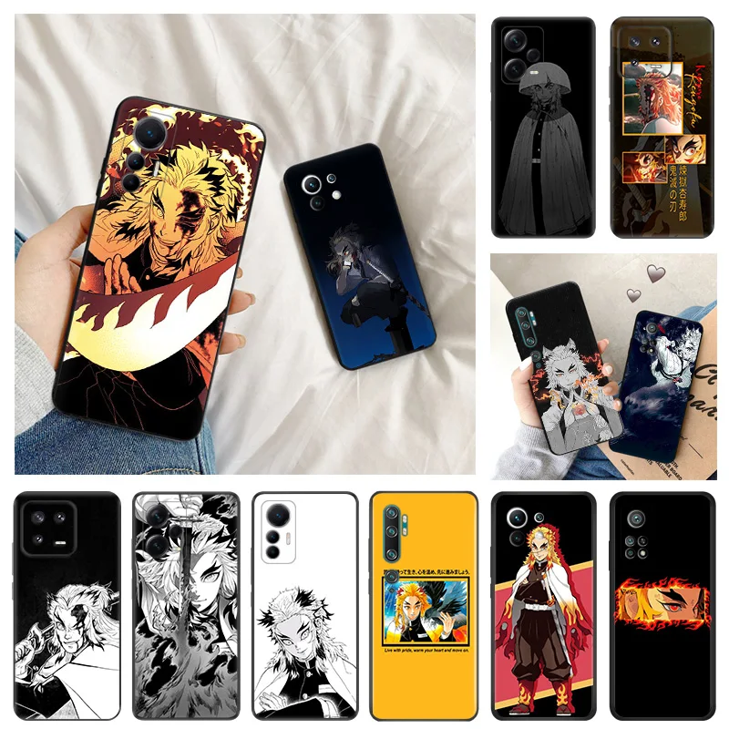 Ultra Thin Rengoku Kyoujurou Demon Slayer Black Phone Case for Redmi Note13 4G 12s 12c 13c Xiaomi 13 12 Lite 12x 12t Pro Cover