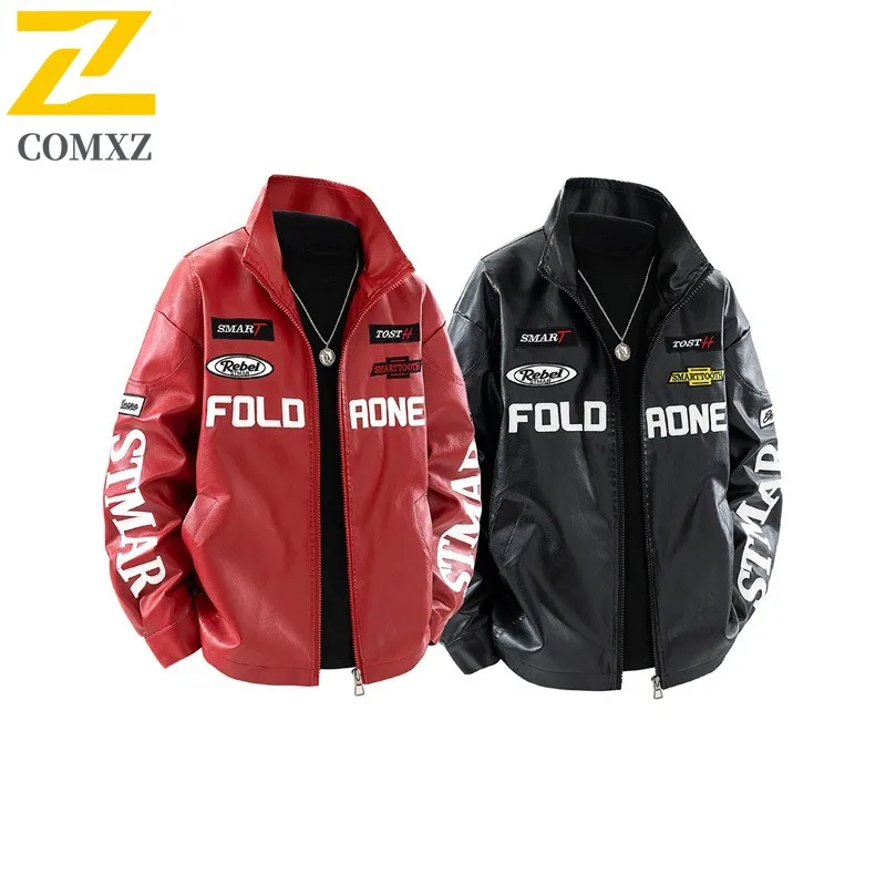 

COMXZ уличная велосипедная мужская кожаная куртка, повседневное удобное мотоциклетное пальто, легкие ветрозащитные осенние пальто в уличном стиле