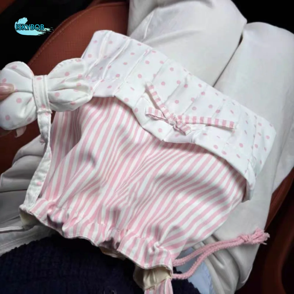 

Cute Large Capacity Striped Shoulder Bag Patchwork New Design Bow Crossbody Bag Korean Style Drawstring Underarm Bag Girls Women
