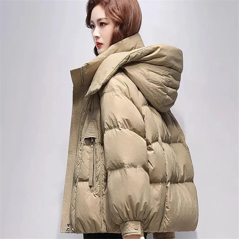 2025 Winter Women's New Short Coat Hooded Cotton-padded Jacket Female Padded Joker Fashion Jacket Casual Korean Warm Overwear