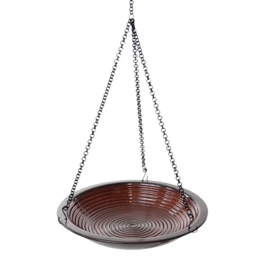 

Circles Hanging Bird Bath, Porcelain, Glaze Finish, Adjustable Chain, Rustic Red, 14"x14"x34" adj