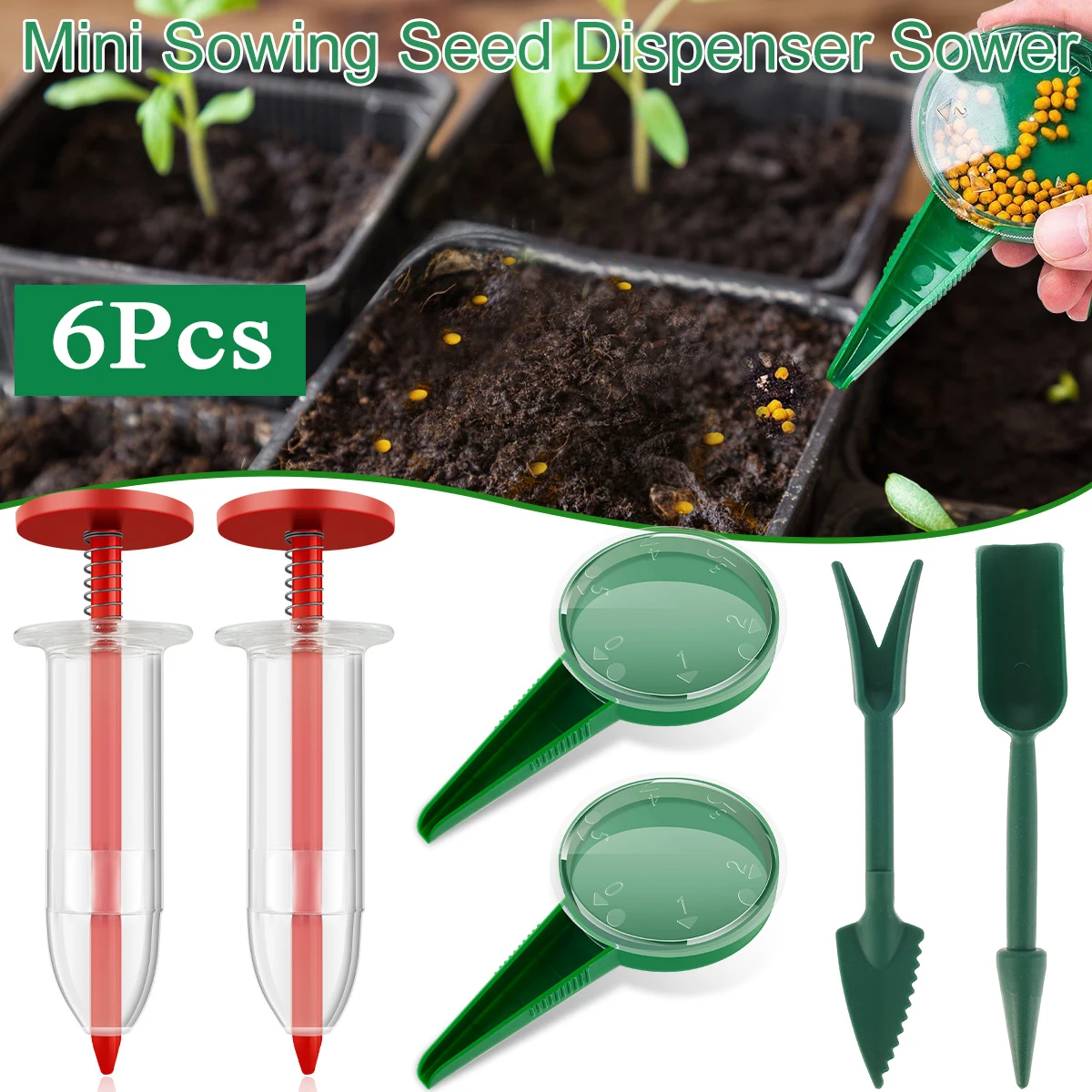 6Pcs Mini Sowing Seed Dispenser Sower Set Manual Handheld Seed Planter Dibber And Widger Set Lightweight Practical Small Seed