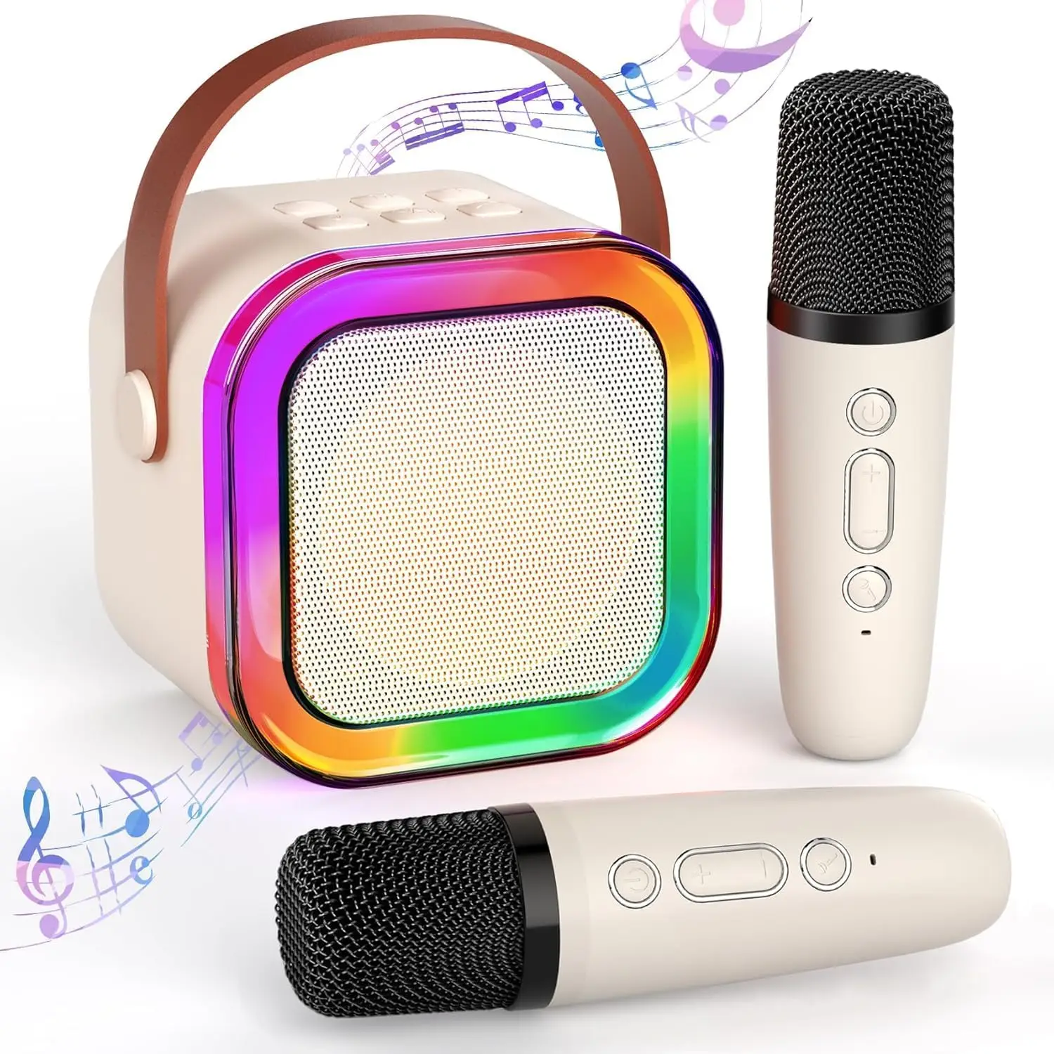 Karaoke machine with 2 wireless microphones, mini bluetooth speaker for kids and children, best gift toys for children's gifts