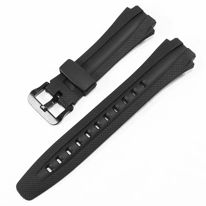 Rubber Watch Strap Substitute CASIO AQ-163W/AQ-160W Series Convex Interface Black Silicone Watch Strap With 17mm.