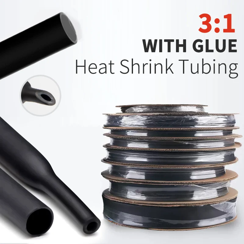 3/5/8M 3:1 Ratio Adhesive Lined Heat Shrink Tube Thicken with Glue Dual Wall Tubing Diameter1.6-50mm